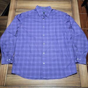 DKNY Full Button LS Shirt Dark Purple w/ squares - Size Large